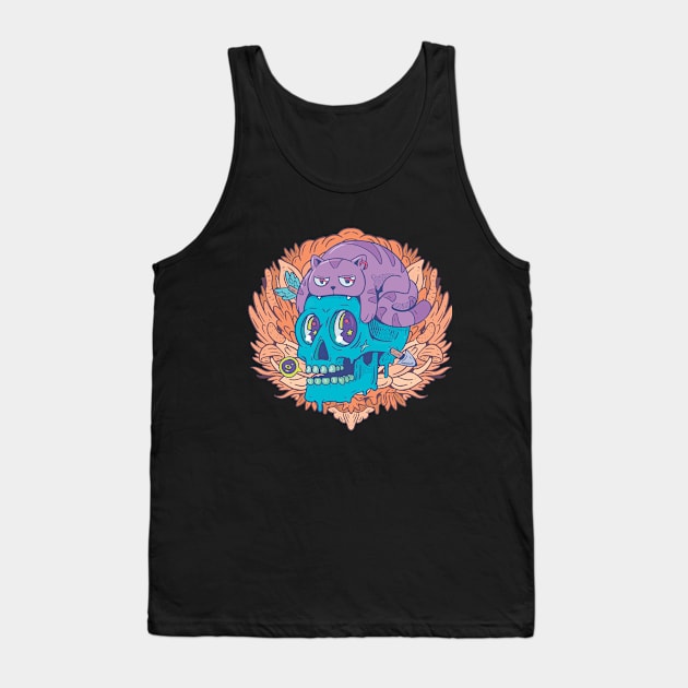 cute skull and his cat Tank Top by Cryptocactos 